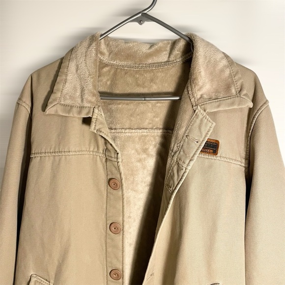 Men's Tan Jacket with faux-fur lining button up size large - Picture 2 of 8